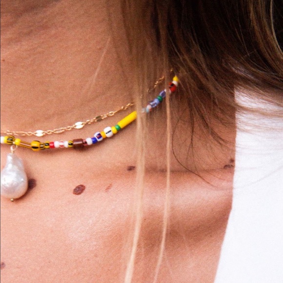 Jewelry - Colorful Beaded Seed Bead Baroque Genuine Freshwater Pearl Shell Choker Necklace